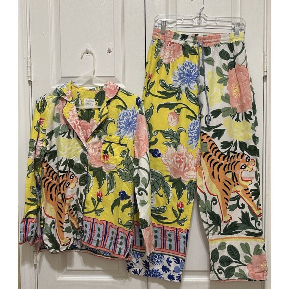 Anthropologie Pajama SET Lil Sire Tigresa Flannel Sleep PJS Womens Size S Cozy - Picture 8 of 16